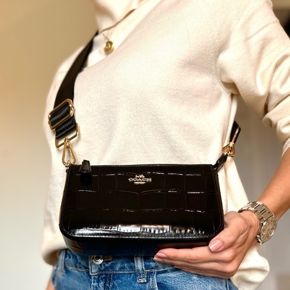 NEW Coach bag crossbody shoulder black leather gold-tone hardware 2 strap NWT - Picture 5 of 8